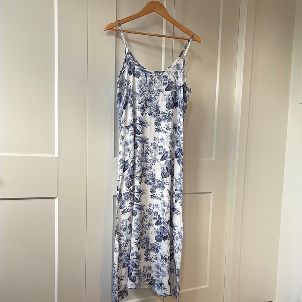 Blue and White Maxi Slip Dress with Spaghetti Straps